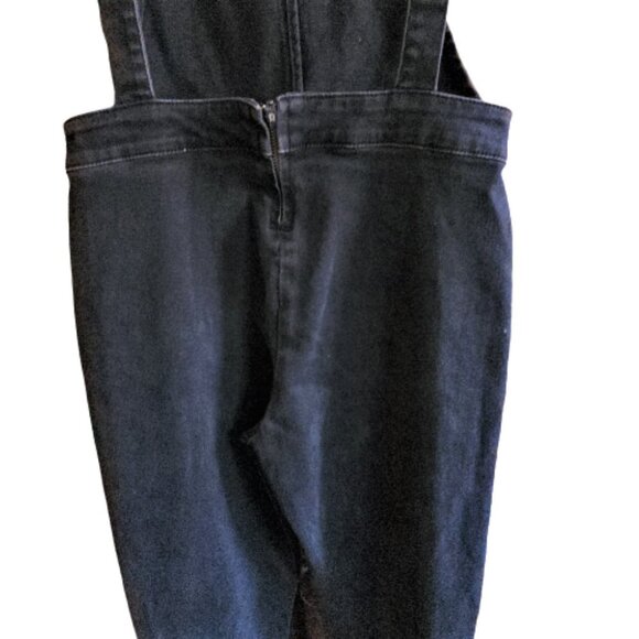 American Retro Stretch Capri Black Denim Jumpsuit Utility suit Overalls S - Picture 10 of 15